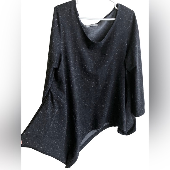 Bryn Walker black speckled asymmetrical tunic top with 3/4 sleeves large - Picture 1 of 8